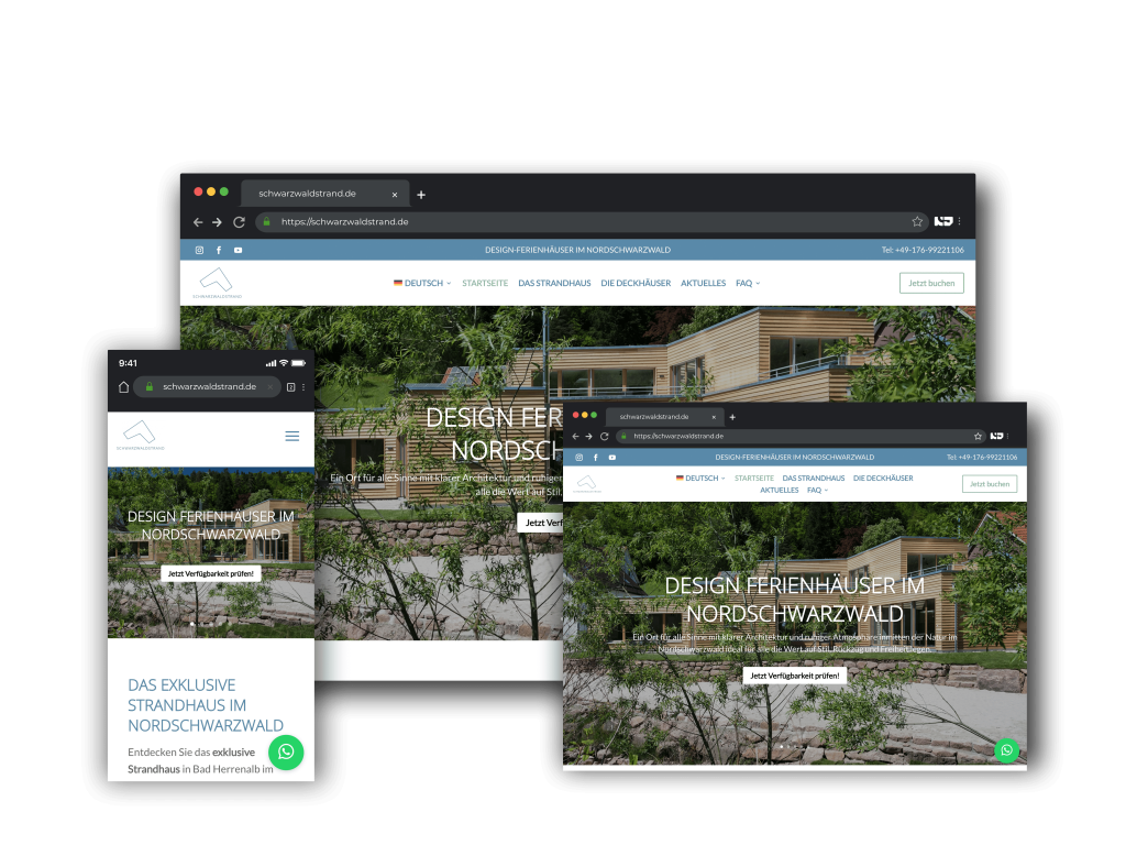 Vorschau der Webseite schwarzwaldstrand.de auf Desktop, Tablet und Smartphone – modernes Webdesign von NetzDevs